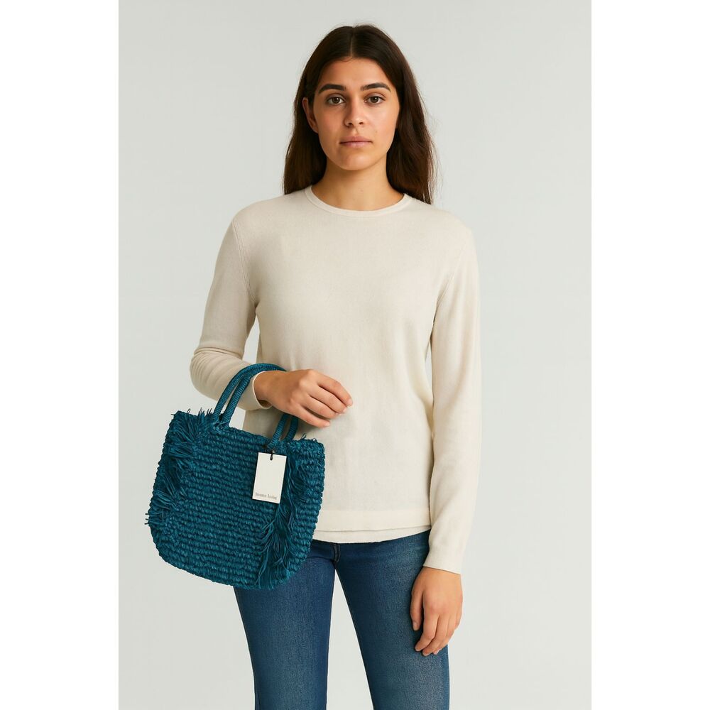 HOME HOLIDAY Straw Handle Tote Bag‎ Blue NWT